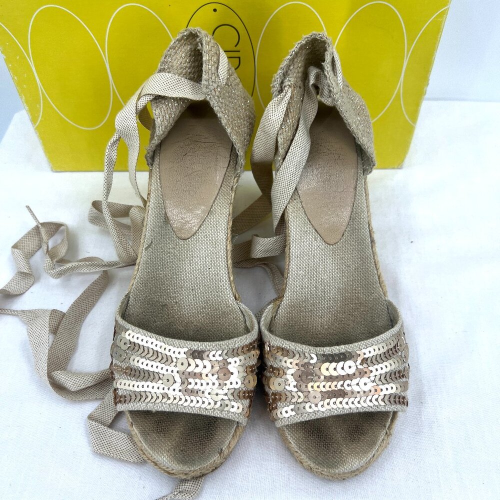 Circa Joan David Sequined Espadrille Wrap Sandals Women's 7 M
